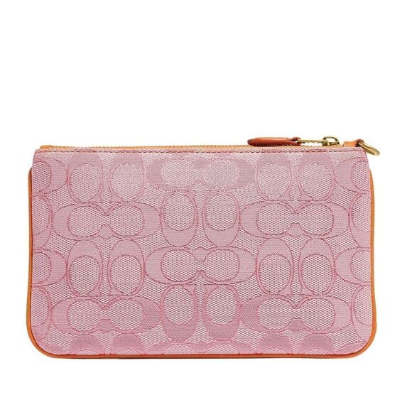 New! COACH Small Wristlet in Signature Jacquard Pebbled Leather B4/Taffy Orange - Picture 2 of 5
